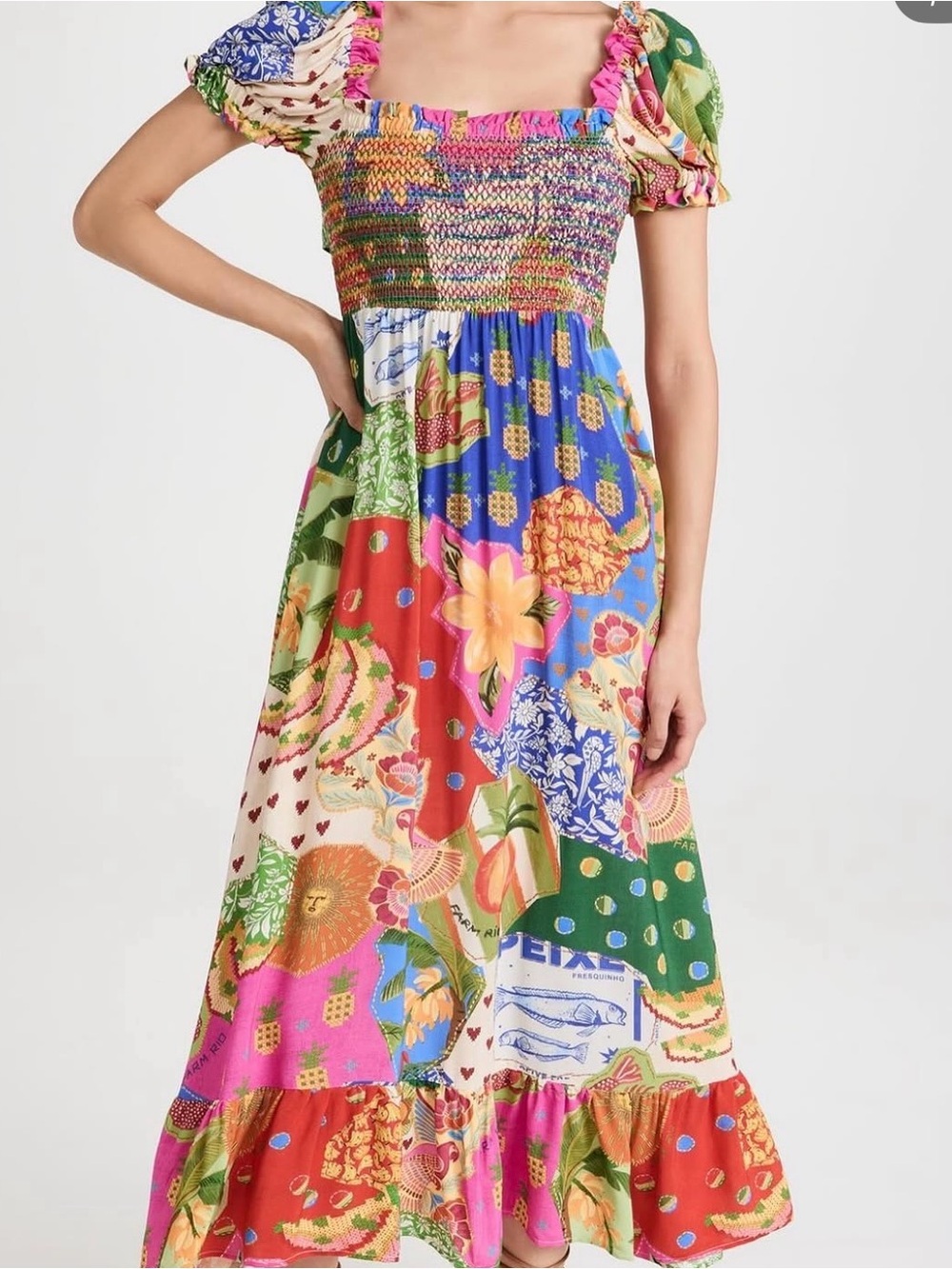 FARM Rio Vibrant Multicolor Floral Patchwork Maxi Dress - Picture 1 of 3